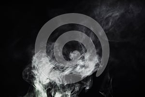 Smoke, vape and pattern on black background with creative texture, mockup and abstract art of gas or cloud design