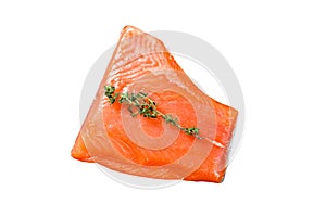 Smoked Atlantic salmon fillet. Organic fish. Isolated on white background.