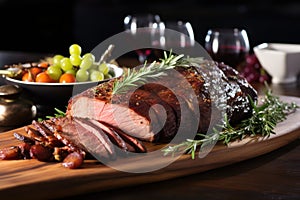 smoked beef brisket on rustic serving platter