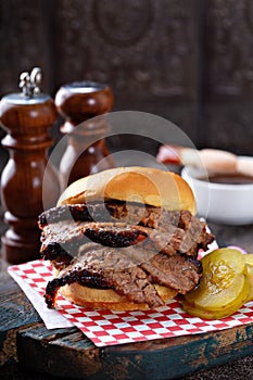 Smoked beef brisket sandwich