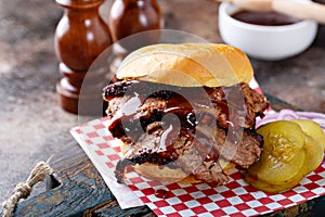 Smoked beef brisket sandwich