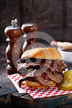 Smoked beef brisket sandwich