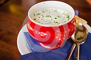 Smoked beer and garlic soup