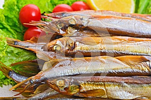 Smoked capelin closeup