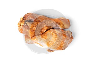 Smoked chicken legs isolated on white.