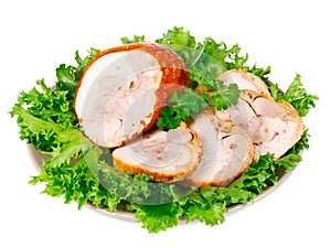 Smoked chicken roulade with salad