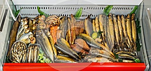 Smoked fish in market