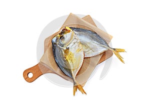 Smoked fish on white background