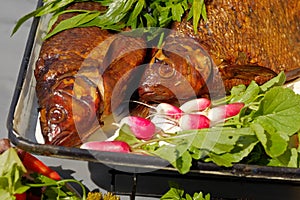 Smoked fish with young radish and parsley