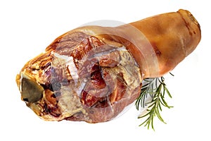 Smoked Ham Hock with Herbs Isolated Top View
