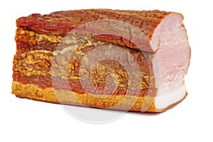 Smoked ham piece isolated on white background