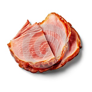 smoked ham slice on white background