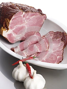 Smoked Ham On A White Plate