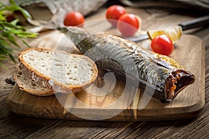 Smoked mackerel and bread.