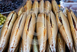 Smoked mackerel sold on farmers market