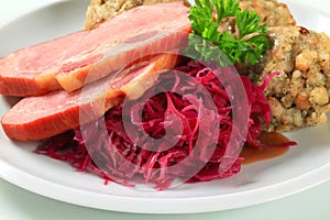 Smoked pork with Tyrolean dumplings and red photo