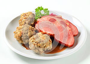 Smoked pork with Tyrolean dumplings and red photo