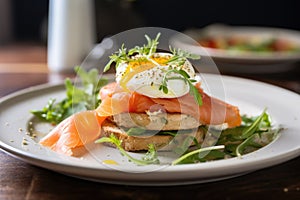 smoked salmon bagel breakfast on a white plate