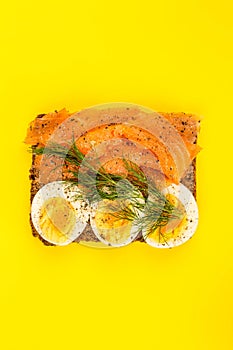 Smoked Salmon With boiled Eggs Open Face Sandwich On Rye Bread W