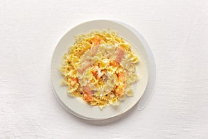 Smoked salmon with bowtie pasta. Farfalle with salmon and a cream sauce