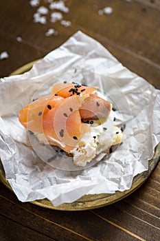 Smoked Salmon Canape with Cream Cheese, Fresh Dill and Black Sesame
