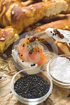 Salmon Canape with Cream Cheese, Fresh Dill and Black Sesame