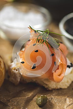 Salmon Canape with Cream Cheese, Fresh Dill and Black Sesame