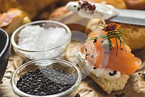 Salmon Canape with Cream Cheese, Fresh Dill and Black Sesame