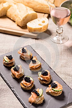 Smoked Salmon Canapes with Sour Cream and Caviar