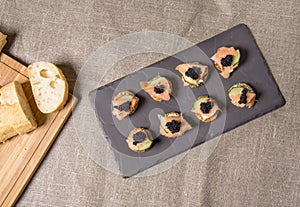 Smoked Salmon Canapes with Sour Cream and Caviar