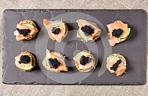 Smoked Salmon Canapes with Sour Cream and Caviar