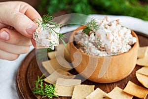 Smoked salmon and cream cheese dip with crackers