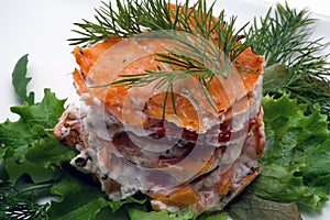 Smoked salmon with creamy cheese close-up