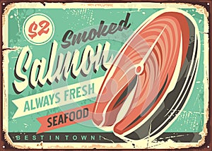 Smoked salmon fish vector tin sign