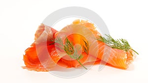 Smoked salmon isolated on white photo