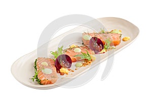 Smoked salmon in modern cuisine style