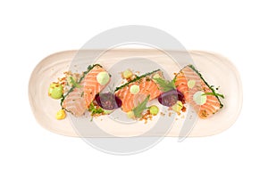 Smoked salmon in modern cuisine style