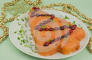 smoked salmon salad christmas tree shape festive food.