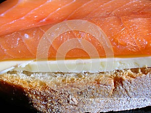 Smoked salmon sandwich close-up