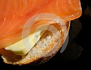 Smoked salmon sandwich close-up