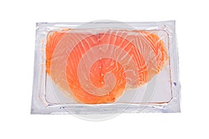 Smoked salmon slices in package isolated