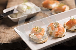 Smoked Salmon and soft chees canapes appetizers