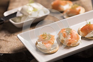 Smoked Salmon and soft chees canapes appetizers photo