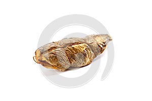 Smoked salted fish sticks isolated on white.