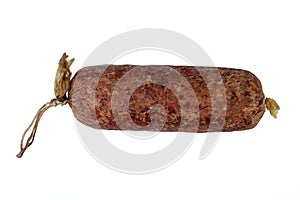 Smoked sausages for grill, isolated on white background. High resolution image