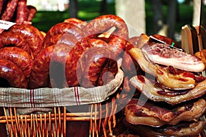 Smoked sausages and meat