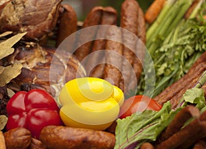 Smoked sausages with vegetables