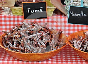 Smoked saussage at Provence market in France