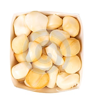 Smoked scamorza, Italian pasta filata cheese, in a cardboard punnet