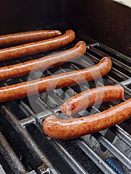 Smoked  southern sausages on a grille ready to eat